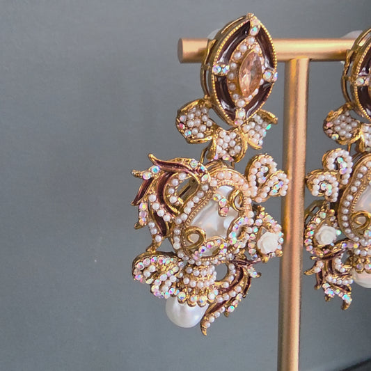 Elara Brown & Pearl Stone Statement Earrings image 2