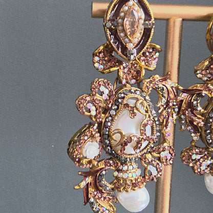 Elara Brown & Grey Stone Statement Earrings