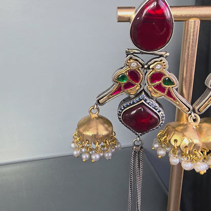 Eshale Kashmiri Oxidised Parrot Jhumkis