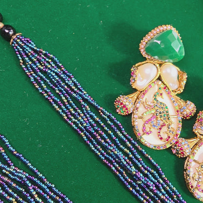 Elara Emerald Green & Cream Mala Set