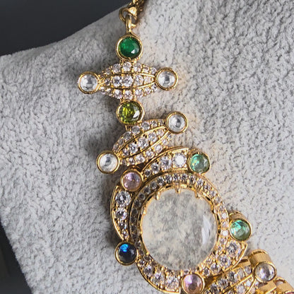 Elyzae Sabyasachi Mint & Opal Pink Stone Necklace Set