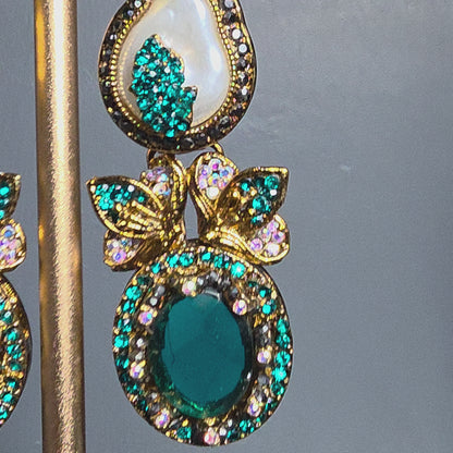 Elara Teal & Pearl Statement Earrings