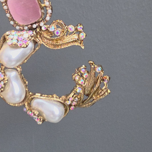 Elara Baby Pink & Pearl C- Hoop Statement Earrings image 3
