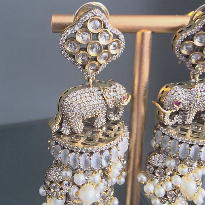 Elyzae White Stone Elephant Statement Earrings