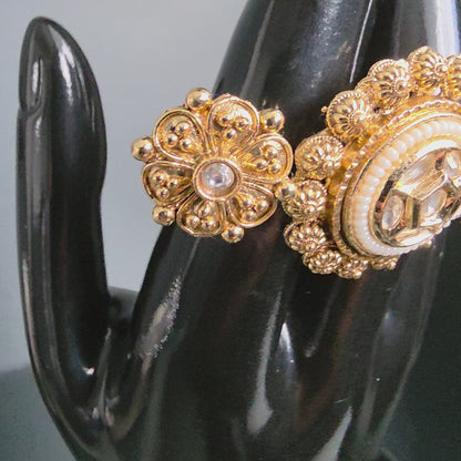 Eshale Kundan Pearl & Gold Double Finger Ring