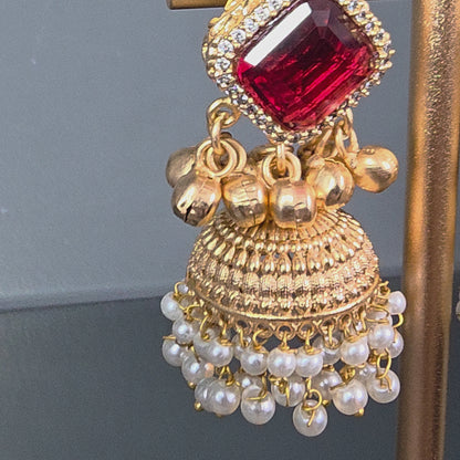 Eshale Gold Maroon Jhumkis