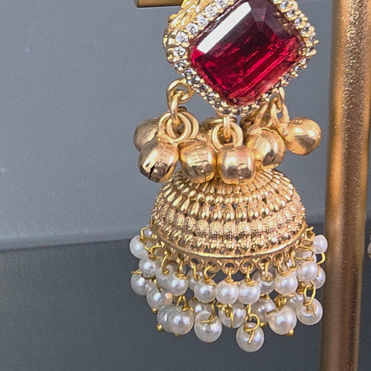 Eshale Gold Maroon Jhumkis image 3